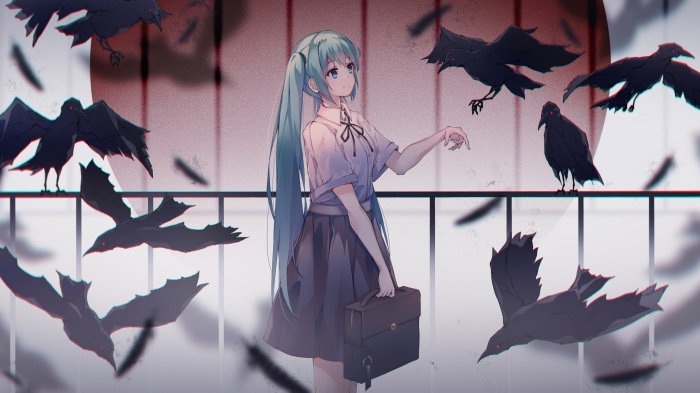 Hatsune Miku with crows