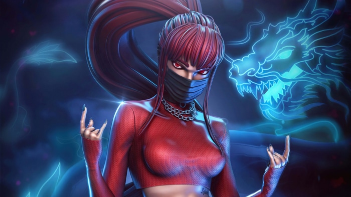 Anime girl with mask and dragon art