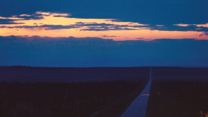 Road at Dusk with Sunset Clouds