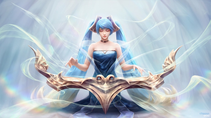 Sona from League of Legends playing an instrument