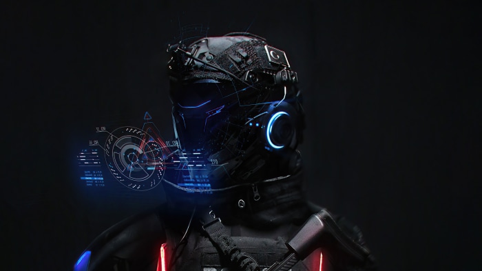 Sci-fi soldier with holographic display