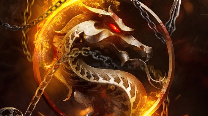 Mortal Kombat 4K Logo with Chains and Fire