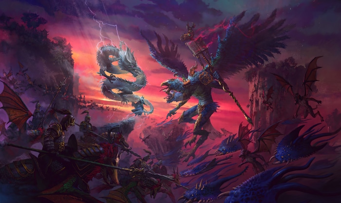 Total War Warhammer 3 Dragon vs Gryphon Battle Art