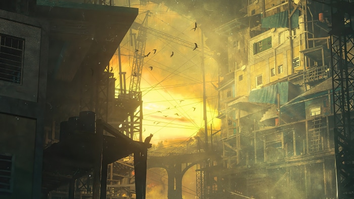Digital Art of a Cityscape at Sunset