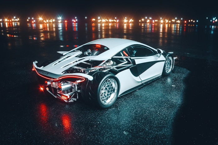 White McLaren 570S Sports Car at Night