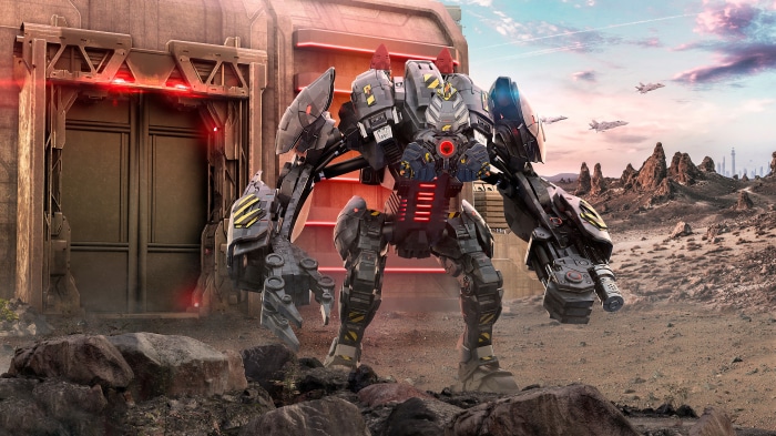Mech Warrior in a Desert Landscape