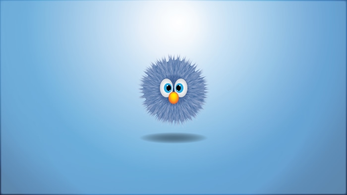 Minimalist blue fluffy creature with big eyes