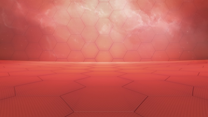 Red hexagonal floor and wall abstract digital art