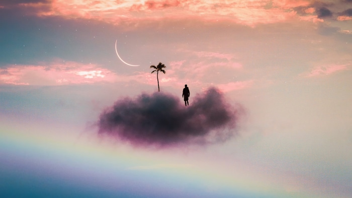 Digital art of a person on a cloud