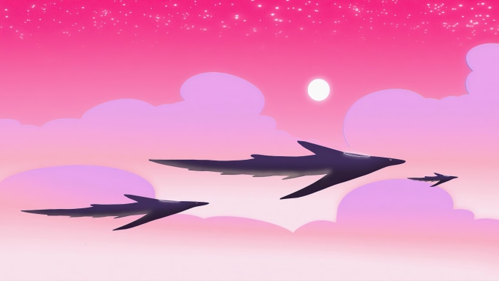 Digital Art of Spaceships in a Pink Sky
