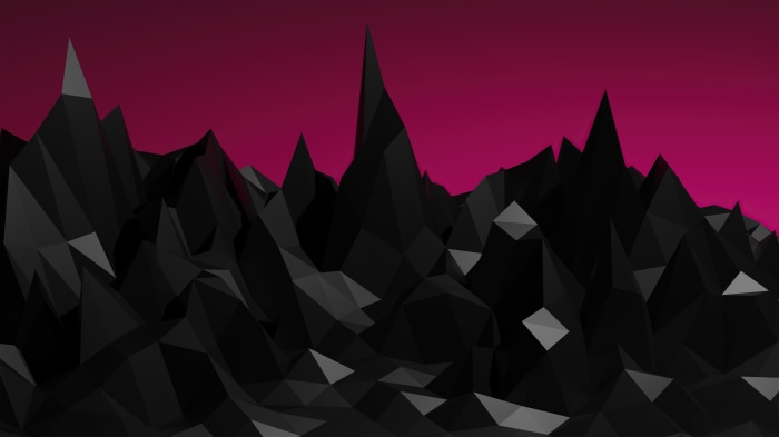 Abstract low-poly mountain landscape with pink gradient background