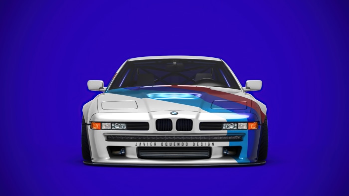 BMW M-colored race car by Javier Oquendo Design