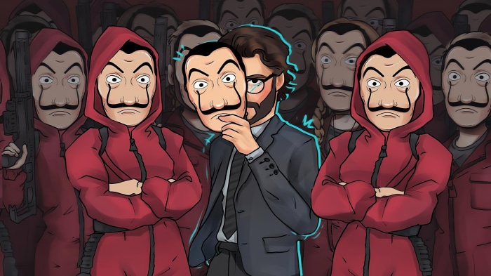 Professor from Money Heist holding a mask
