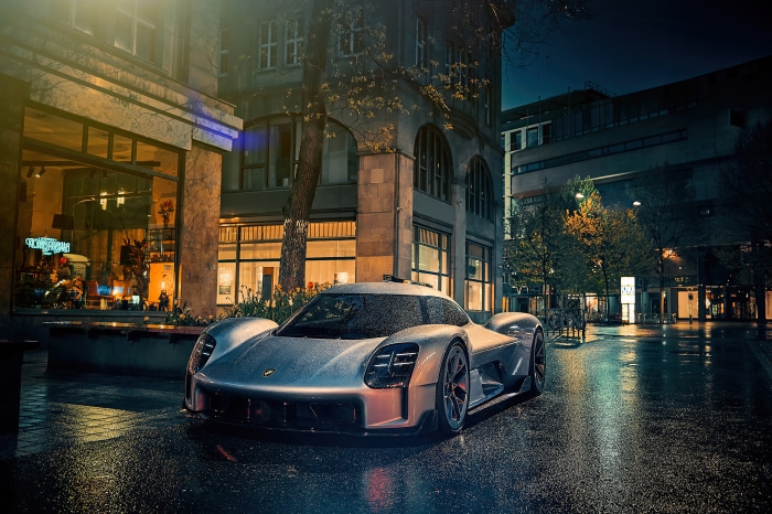 Porsche 917K CGI concept car on wet street