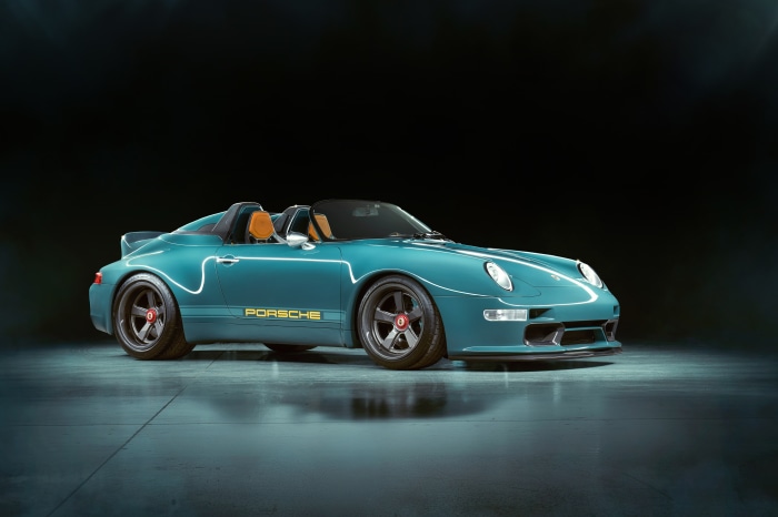 Teal Porsche 911 Roadster with Yellow Porsche Decals