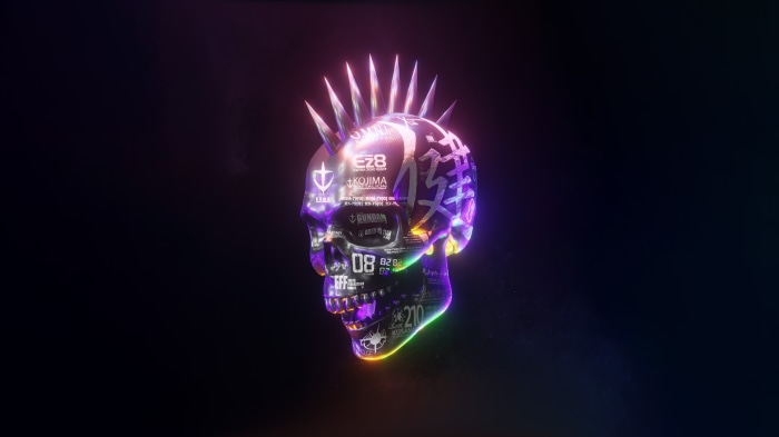 Digital art of a skull with punk mohawk