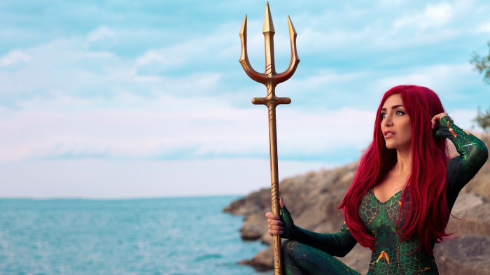 Mera from DC Comics holding a trident