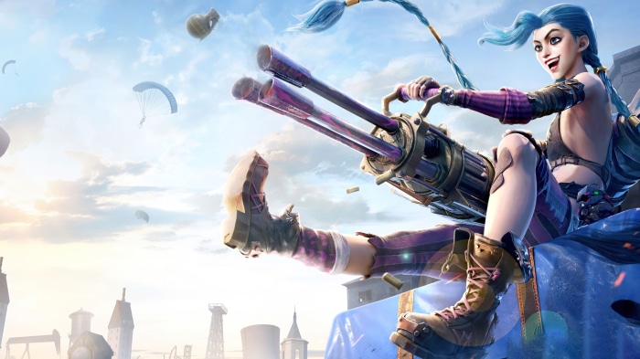 Jinx from Arcane with a minigun