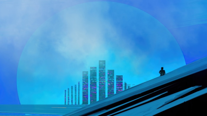 Digital Art of a lone figure overlooking a futuristic city