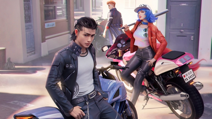 Artwork of bikers with motorcycles