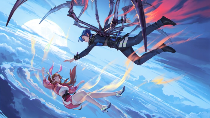 Anime characters falling from the sky