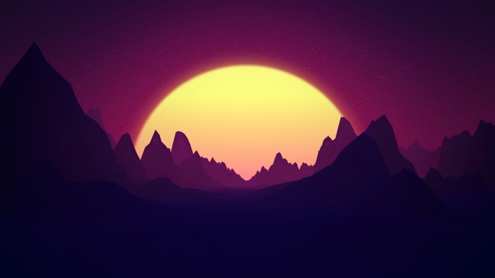 Minimalist Retrowave Mountains at Sunset