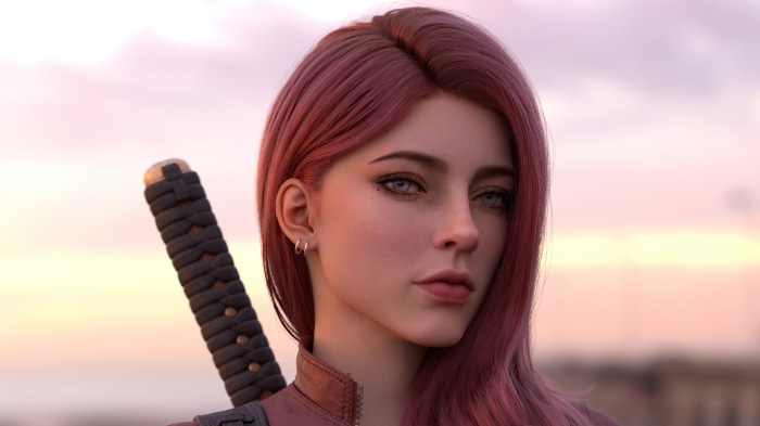 Redhead woman with sword, digital art