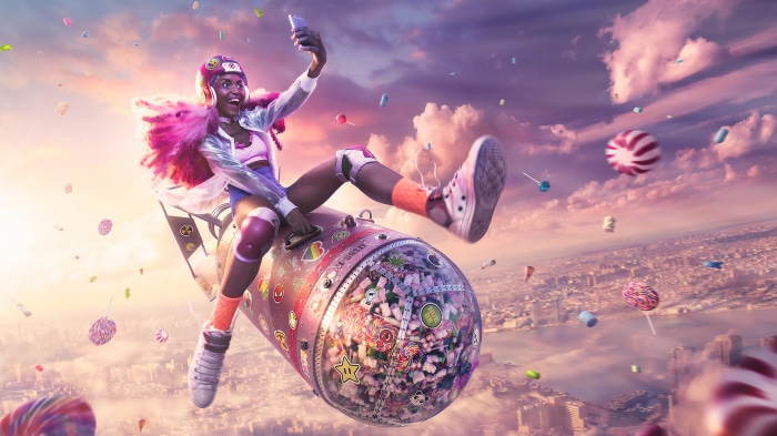 Girl on a bomb filled with candy