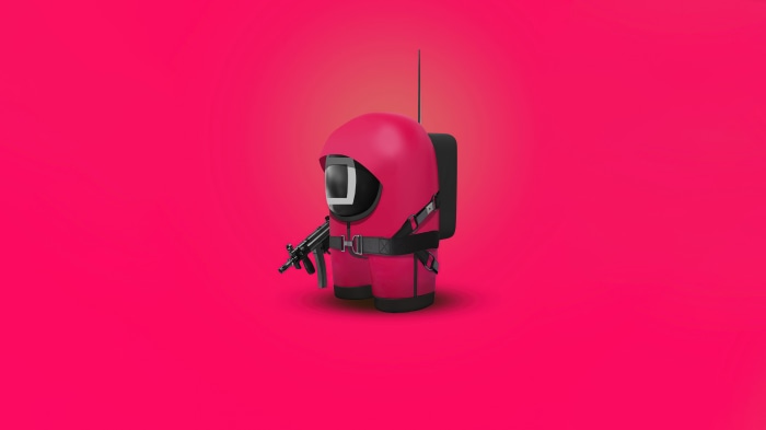 Squid Game guard with gun, minimalist 4K