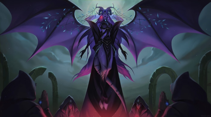 Demoness with wings and followers