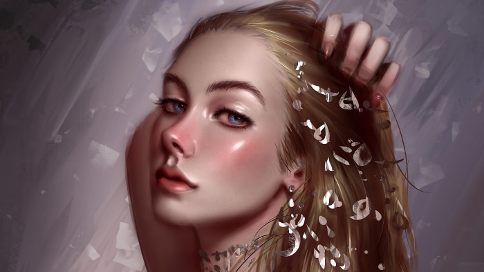 Fantasy girl with blonde hair and blue eyes
