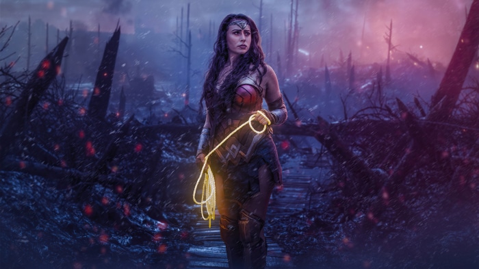 Wonder Woman in a desolate landscape