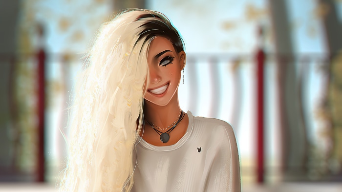Digital art of a smiling woman with blonde hair