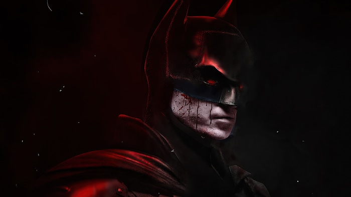 The Batman with blood on his face