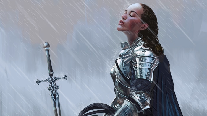 Knight in Armor in the Rain