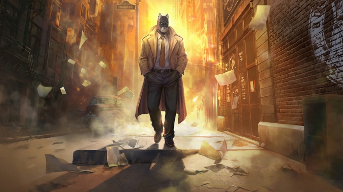 Batman in a trench coat walking down a street