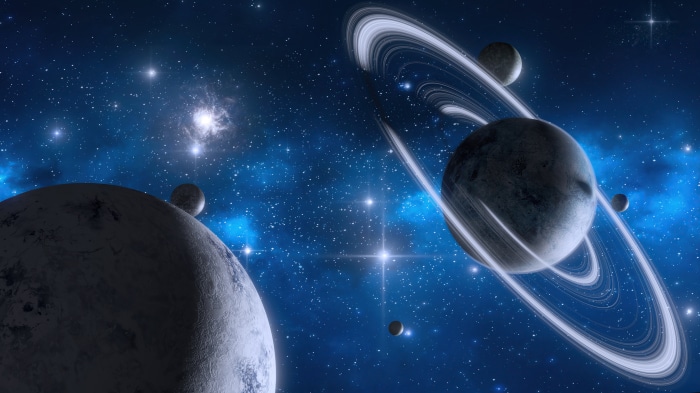 Digital art of planets and stars in space