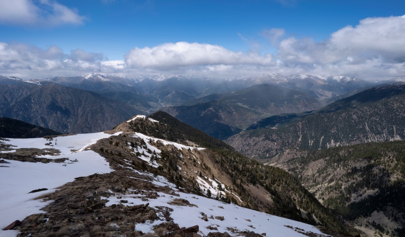 Mountains and valleys in Andorra under clouds