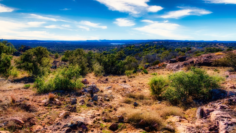 Texas Landscape with Rolling Hills and Blue Sky