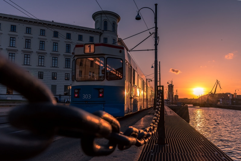 Gothenburg Tram at Sunset