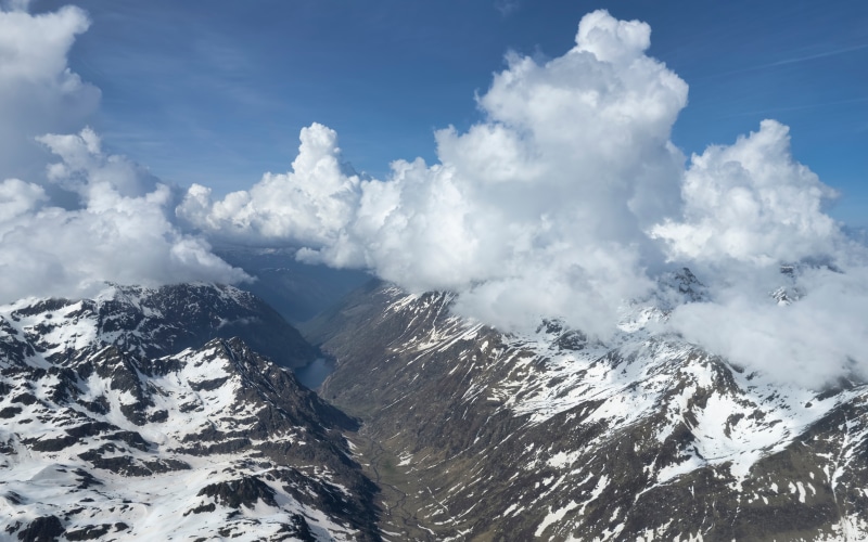 Mountains and Clouds in Ariege, France from Above