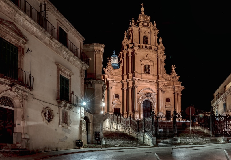 Ragusa Cathedral at Night in Sicily, Italy