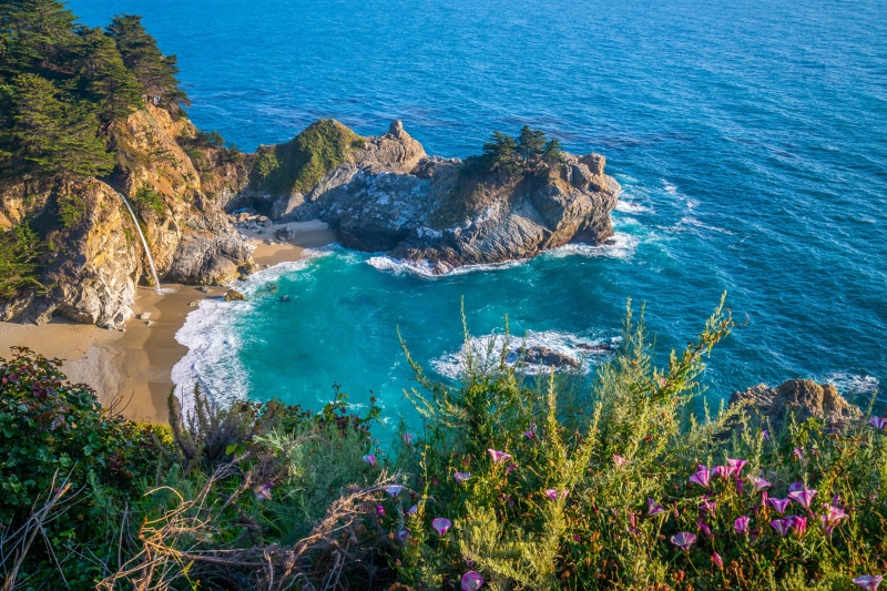 McWay Falls waterfall on a rocky coast in Big Sur, California