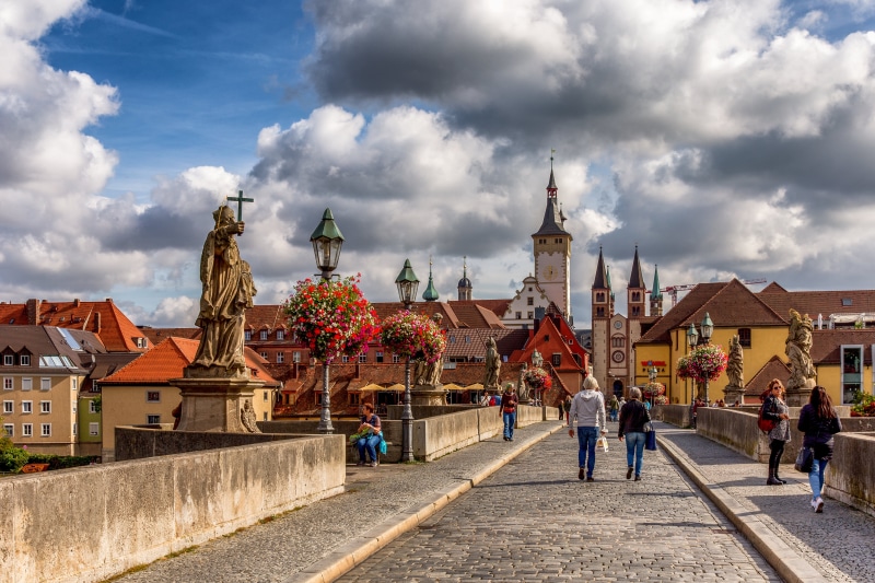 Germany Bridge with Sculptures and Buildings