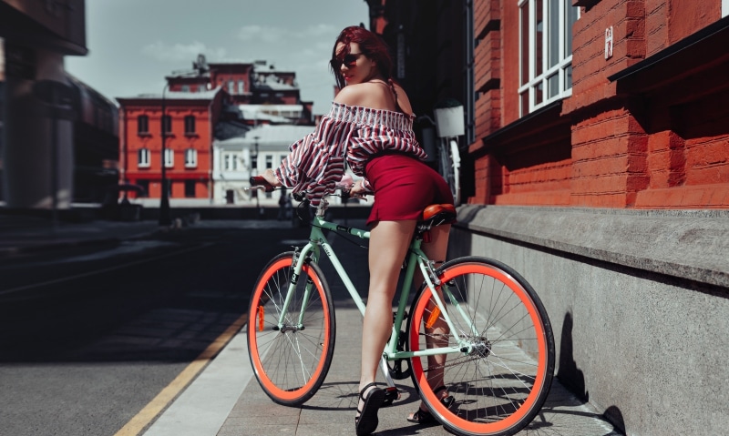 Polina on a bicycle in the city
