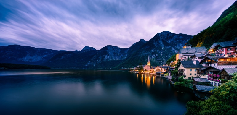 Hallstatt Village on Lake with Mountains, Austria