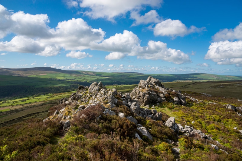 Rocky Hillside with Green Valleys and Clouds in Pembrokeshire