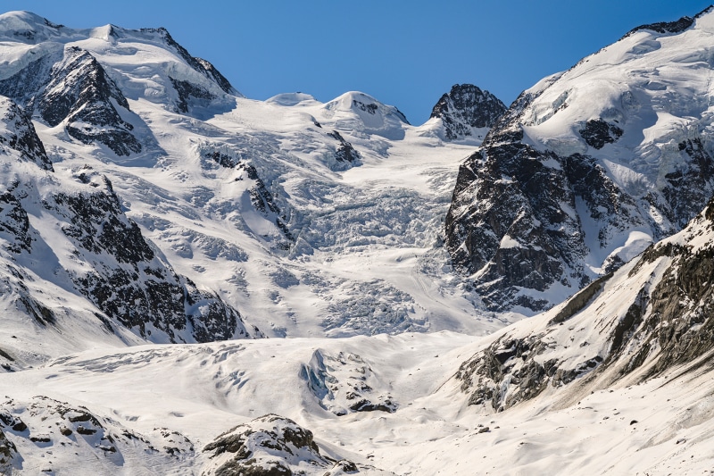 Snow-covered mountains and glaciers in the Alps, Switzerland