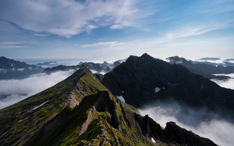 Mountains in Lofoten, Norway with Clouds