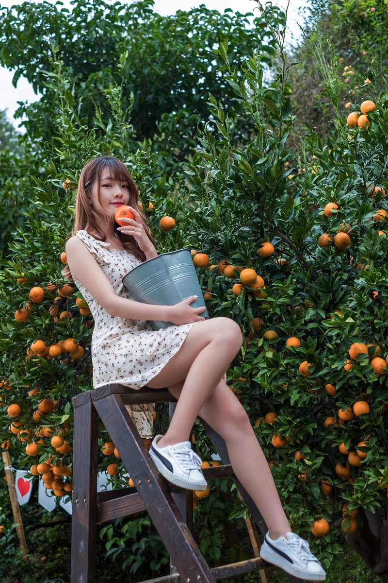Asian Mandarine Stairs Sitting Legs Dress Bucket Glance